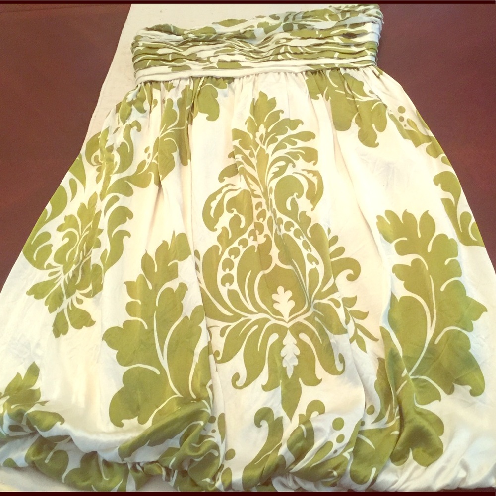 Cream w/ forest green print dress
